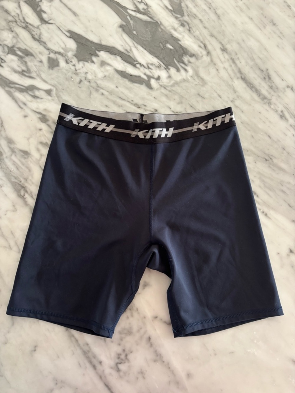 Kith Navy Athletic Compression Shorts with Logo Waistband